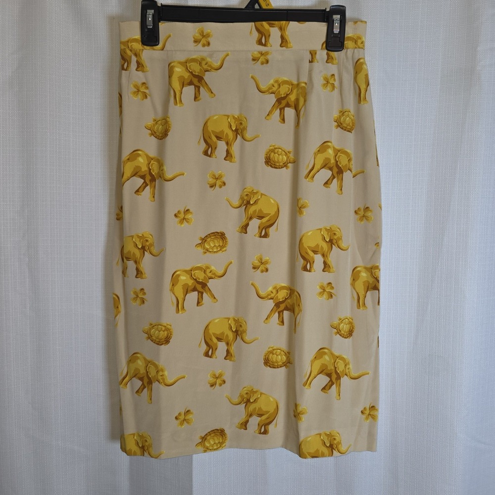 Vintage Escada by Margaretha Ley Silk Elephant Print Midi Skirt Women's Size 38